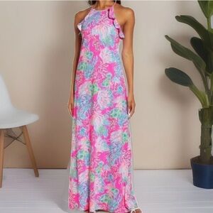 Lilly Pulitzer Billie‎ MAXI DRESS Pink SEAING THINGS -Cotton-Size Medium